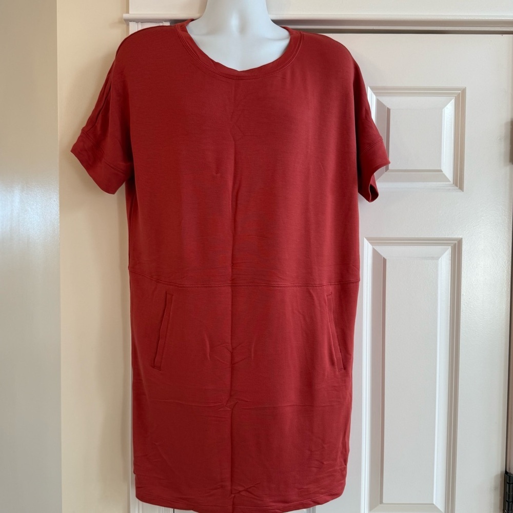 Skechers Skechluxe Athletic Dres Womens L Sunset Orange Jersey Knit S/ Sleeve